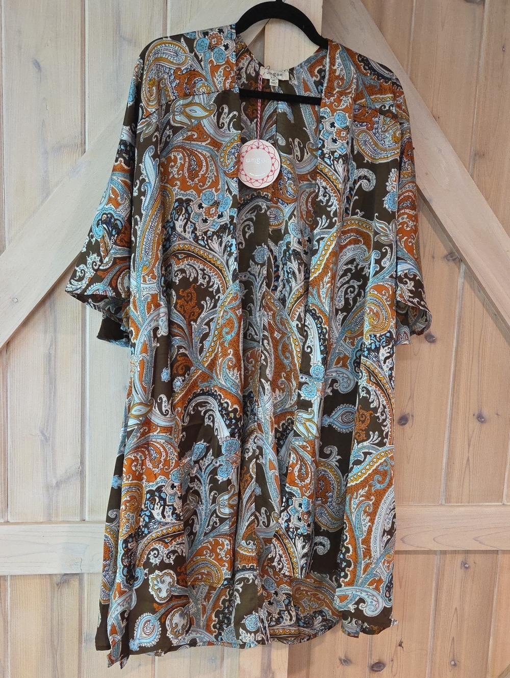 Umgee Paisley Kimono Dress in Olive, Rust & Aqua